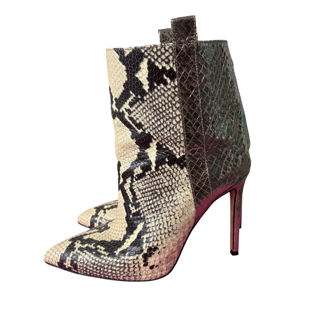 Paris Texas Snakeskin Embossed Leather Stiletto Ankle Boots Silver Mob Wife 37